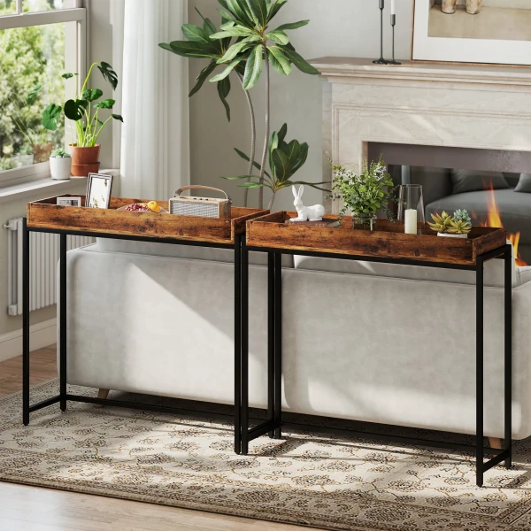 Flurtisch, Smalle Console Tafel, Metaal, Spaanplaat, Rustiek Bruin