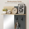Garderobeset Voor Entree, Schoenenbank, Spiegel, 3 Haken, Open Rek, Gangmeubilair, Natuurhout+grijs