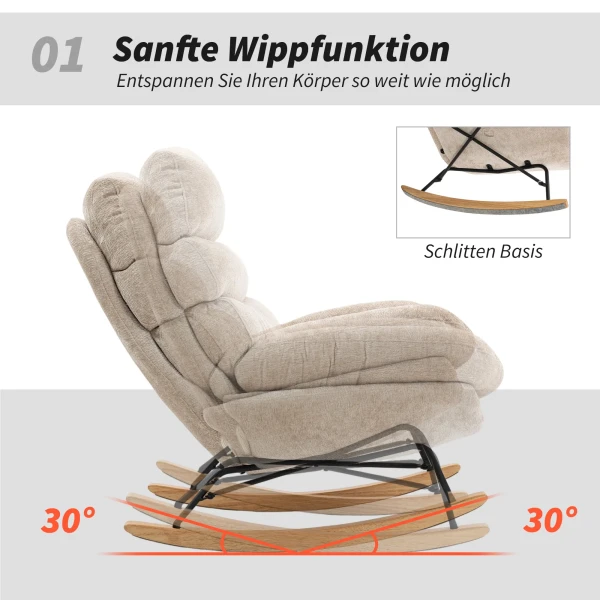 Gestoffeerde schommelstoel met stalen poten en houten glijders, crème wit 5