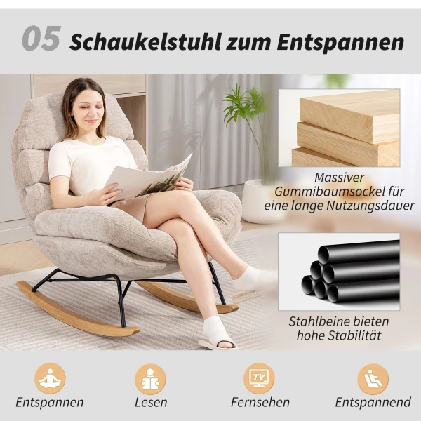 Gestoffeerde schommelstoel met stalen poten en houten glijders, crème wit 9