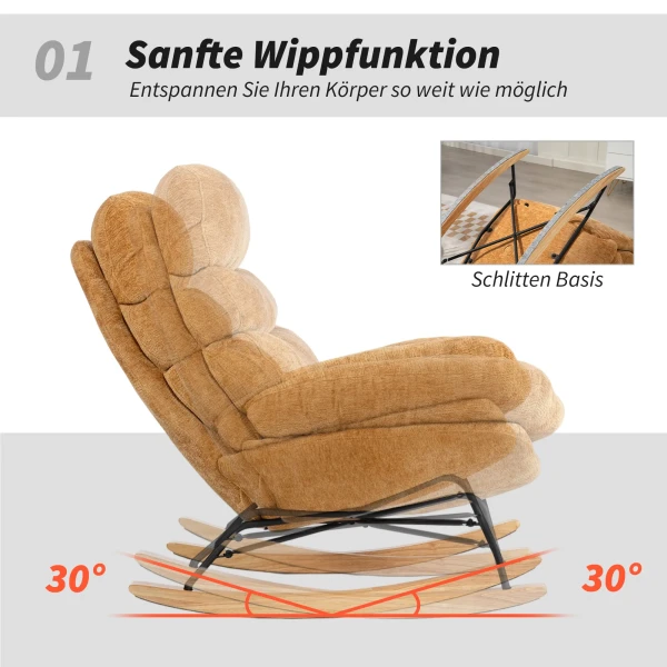 Gestoffeerde schommelstoel met stalen poten en houten glijders, geel 5