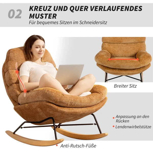 Gestoffeerde schommelstoel met stalen poten en houten glijders, geel 6