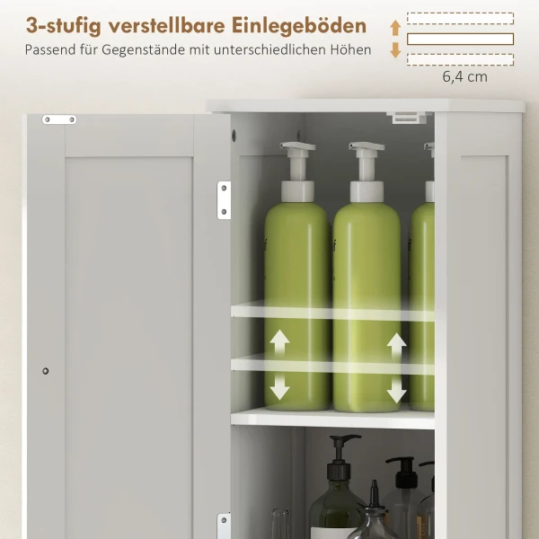 Hoge slanke badkamerkast met deuren, open rekken, 30 x 30 x 170 cm, wit 6