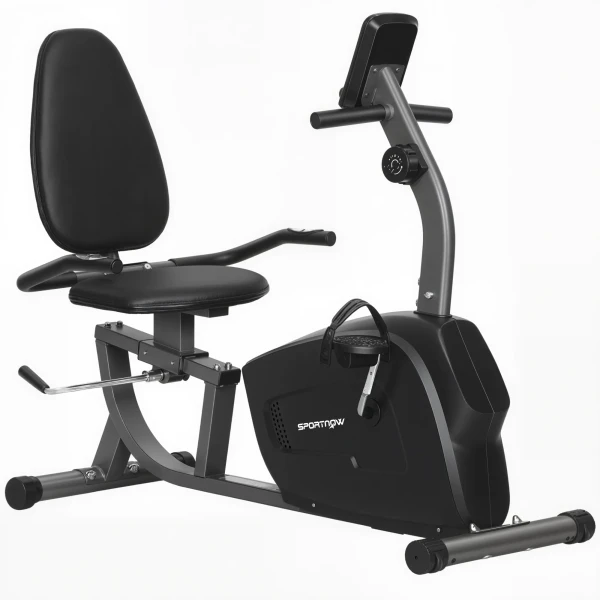 Hometrainer, Magnetisch Ligfiets, 8 Weerstandsniveaus, Verstelbaar, LCD Monitor, Metaal, Kunststof, Zwart