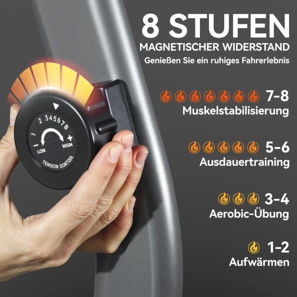 Hometrainer, Magnetisch Ligfiets, 8 Weerstandsniveaus, Verstelbaar, LCD Monitor, Metaal, Kunststof, Zwart