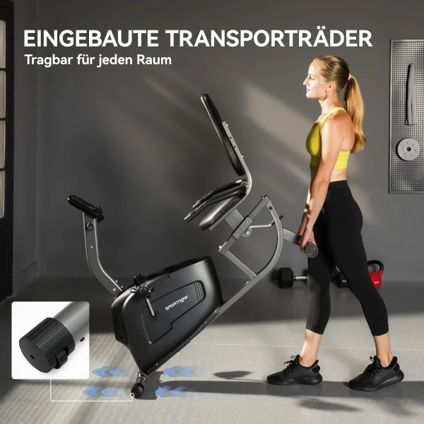 Hometrainer, Magnetisch Ligfiets, 8 Weerstandsniveaus, Verstelbaar, LCD Monitor, Metaal, Kunststof, Zwart