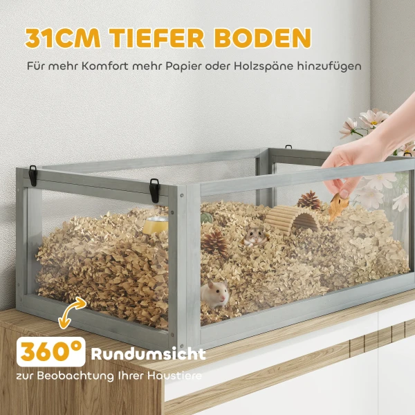 Houten Hamsterkooi, 3 Verdiepingen Met Diep Ondergronds, Verwijderbare Niveaus, Voor Kleine Dieren, 80x50x76cm, Lichtgrijs