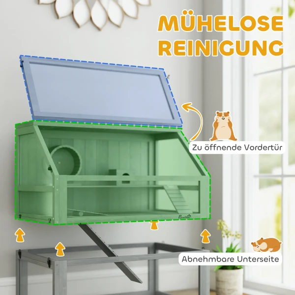 Houten Hamsterkooi, 3 Verdiepingen Met Diep Ondergronds, Verwijderbare Niveaus, Voor Kleine Dieren, 80x50x76cm, Lichtgrijs