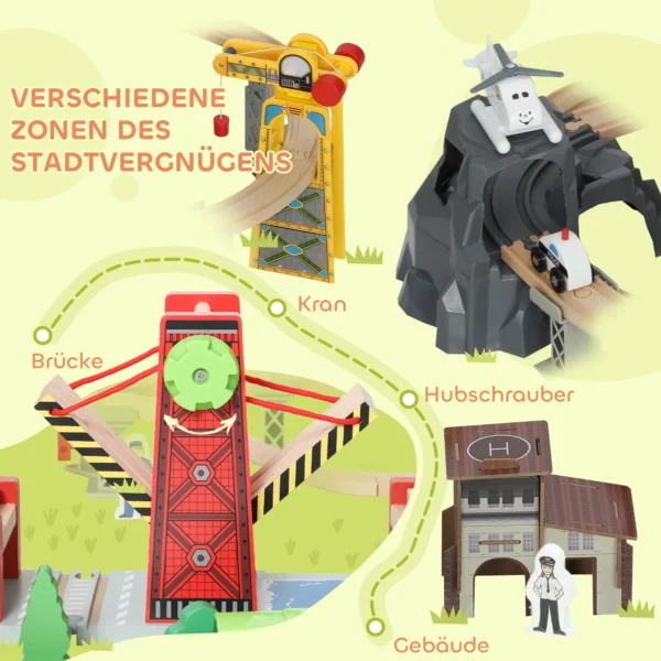 Houten Treinset, 100 Delen, Magnetische Kraan, Beukenhout, Kleurrijk