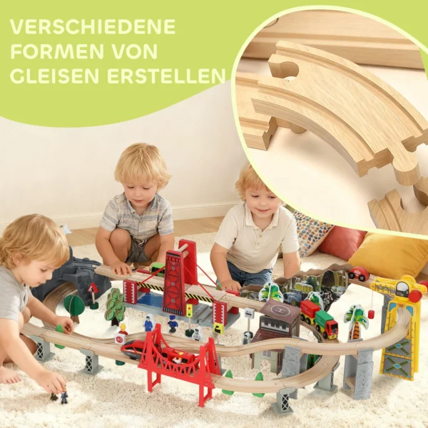 Houten Treinset, 100 Delen, Magnetische Kraan, Beukenhout, Kleurrijk