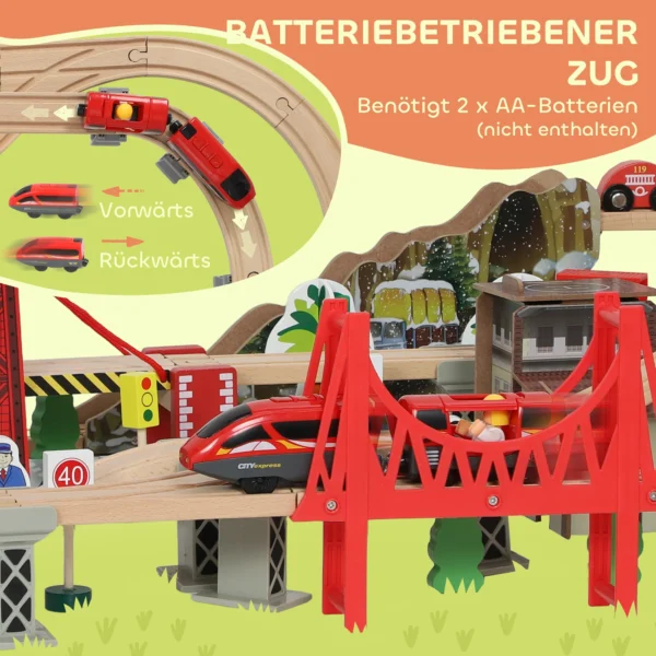 Houten Treinset, 100 Delen, Magnetische Kraan, Beukenhout, Kleurrijk