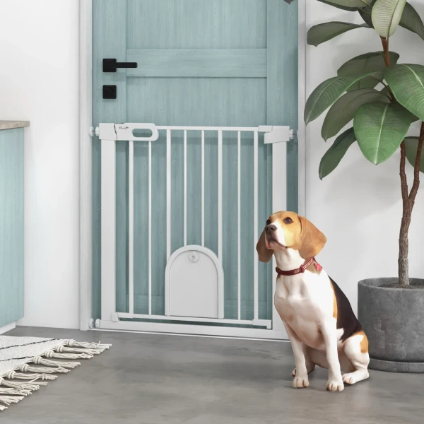 Huisdier veiligheidshek, verstelbaar, met kleine deur, metaal, kunststof, wit 2