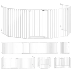 Huisdierhek, 6 paneels barrière met deur, opvouwbaar, voor kleine & middelgrote honden, kunststof, koolstofstaal, wit 1