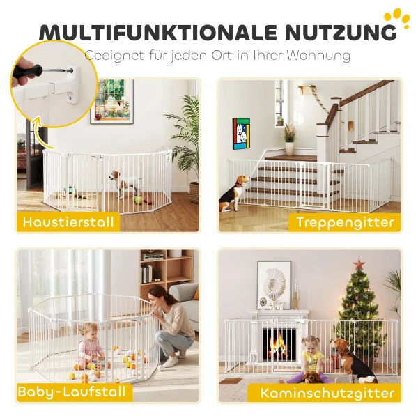 Huisdierhek, 6 paneels barrière met deur, opvouwbaar, voor kleine & middelgrote honden, kunststof, koolstofstaal, wit 5