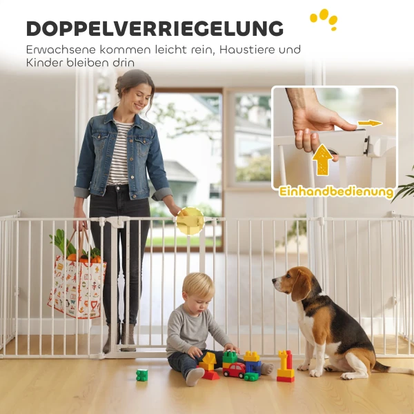 Huisdierhek, 6 paneels barrière met deur, opvouwbaar, voor kleine & middelgrote honden, kunststof, koolstofstaal, wit 7