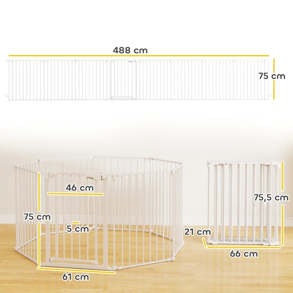 Huisdierhek, 8 paneels barrière met deur, opvouwbaar, voor kleine & middelgrote honden, kunststof, koolstofstaal, wit 4