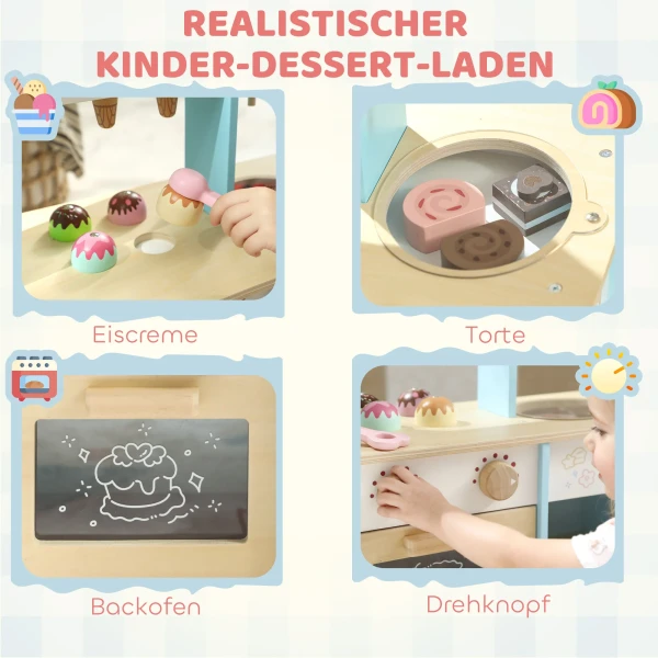 IJswagen Voor Kinderen IJssalon Kinderen 17 Stukken IJs Kinderkeuken Met 17 Accessoires, Oven, MDF, Lichtblauw