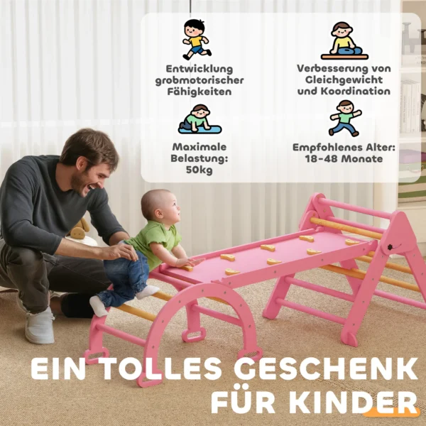 Indoor Klimrek, 7 In 1 Opvouwbaar Klimdriehoek Met Glijbaan, Klimboog