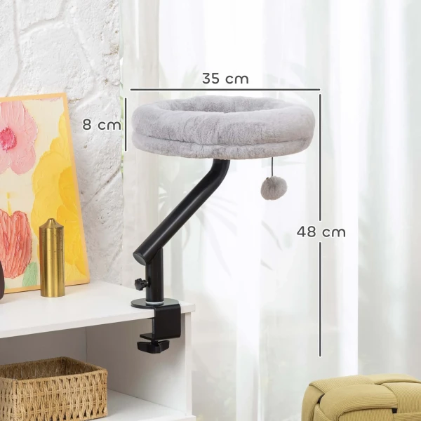 Kattenbureau bed, kattenbed voor bureau met 360° draaiing, verstelbare hoogte, kattenligstoel met afneembaar, machinewasbaar bed, voor katten onder 6 kg, thuis kantoor, grijs 4