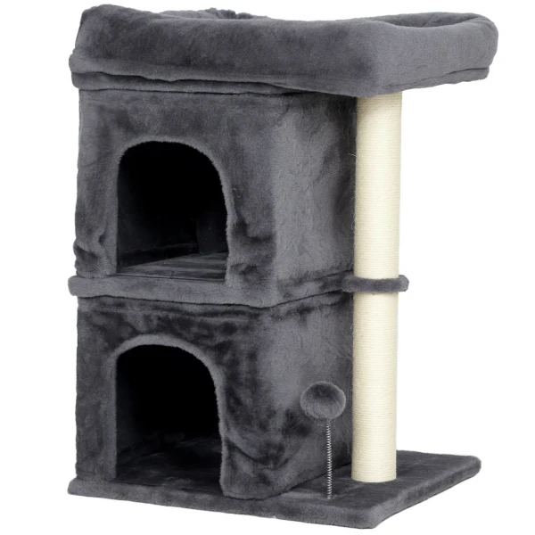 Kattenkrabpaal, kattentoren, 2 grotten, platform, sisalpalen, compact, donkergrijs 1