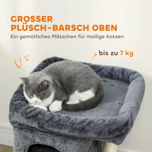 Kattenkrabpaal, kattentoren, 2 grotten, platform, sisalpalen, compact, donkergrijs 5