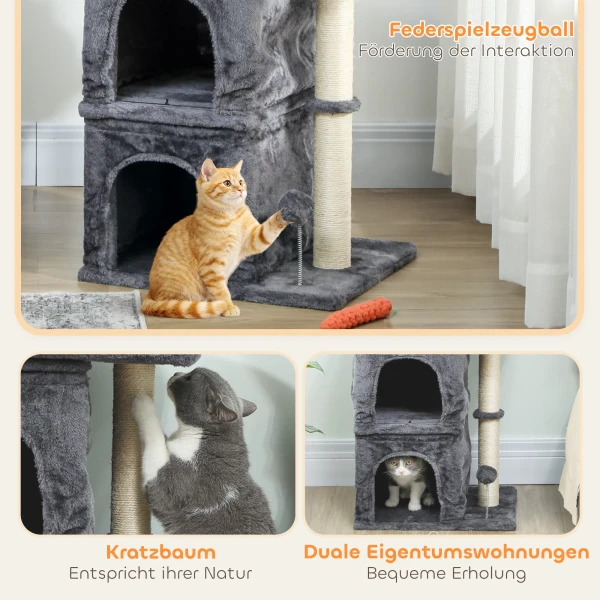 Kattenkrabpaal, kattentoren, 2 grotten, platform, sisalpalen, compact, donkergrijs 6
