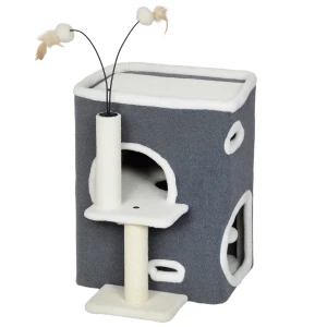 Kattenkrabpaal, top ligoppervlak, 2 verdiepingen huis, sisalpalen, grijs 1