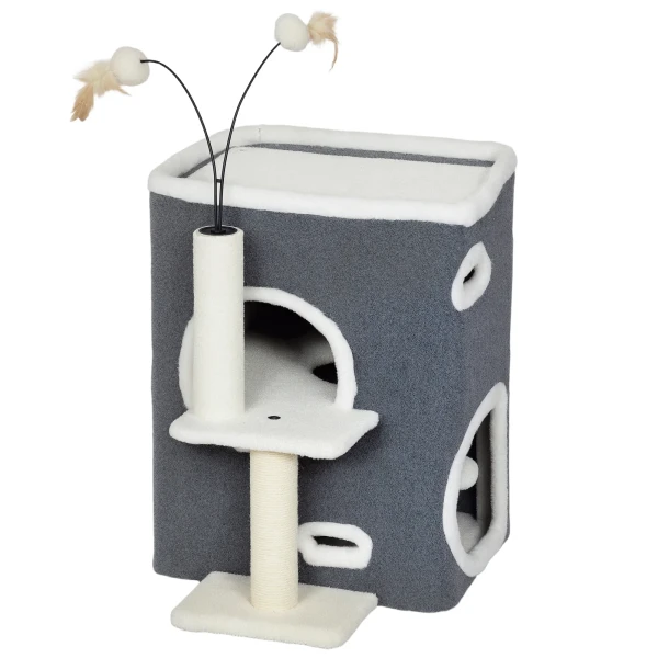 Kattenkrabpaal, top ligoppervlak, 2 verdiepingen huis, sisalpalen, grijs 1