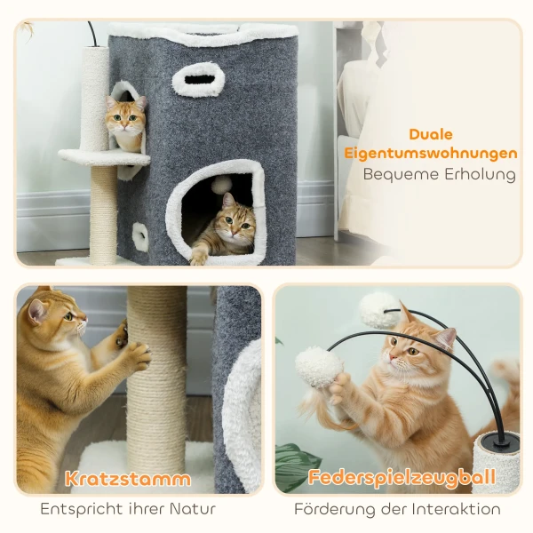 Kattenkrabpaal, top ligoppervlak, 2 verdiepingen huis, sisalpalen, grijs 6