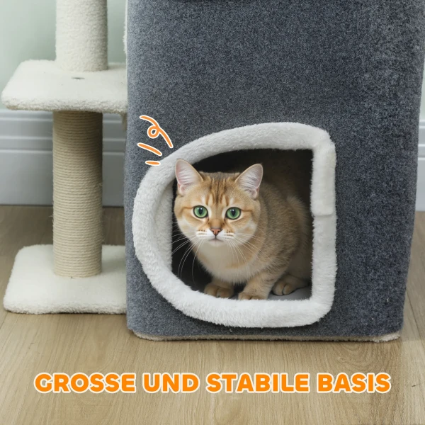 Kattenkrabpaal, top ligoppervlak, 2 verdiepingen huis, sisalpalen, grijs 7