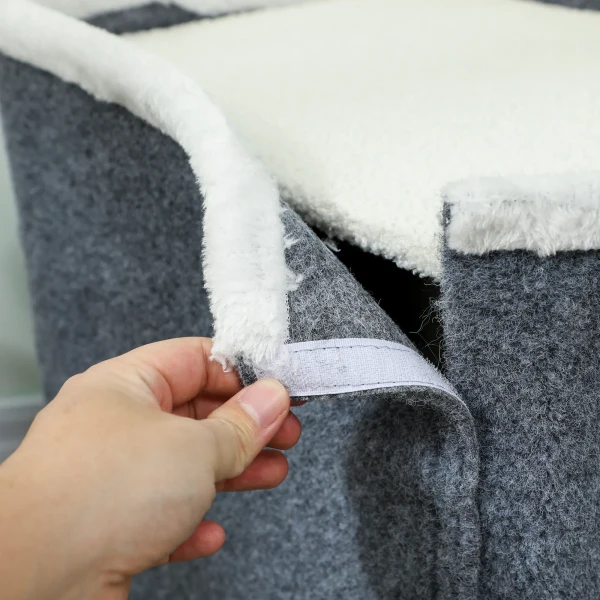 Kattenkrabpaal, top ligoppervlak, 2 verdiepingen huis, sisalpalen, grijs 9