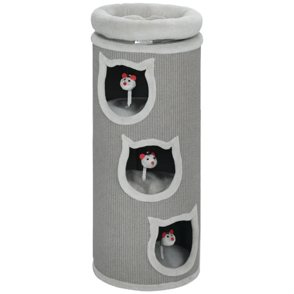Kattenkrabton, 96 cm, 4 laags kattentoren met wasbaar bed, 3 slaapgrotten, hangend speelgoed, voor meerdere katten grijs 1
