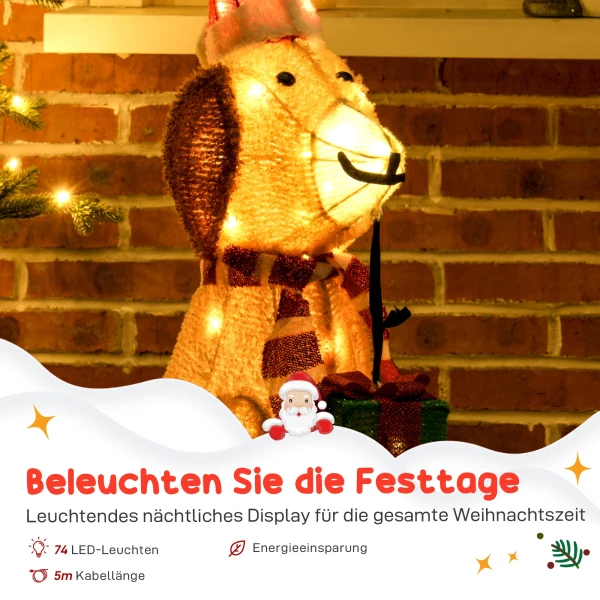 Kerstdecoratie, verlichte kerstpuppy met 74 warmwitte led lampjes, 64 x 20 x 70 cm, geel 6
