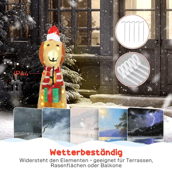 Kerstdecoratie, verlichte kerstpuppy met 74 warmwitte led lampjes, 64 x 20 x 70 cm, geel 7