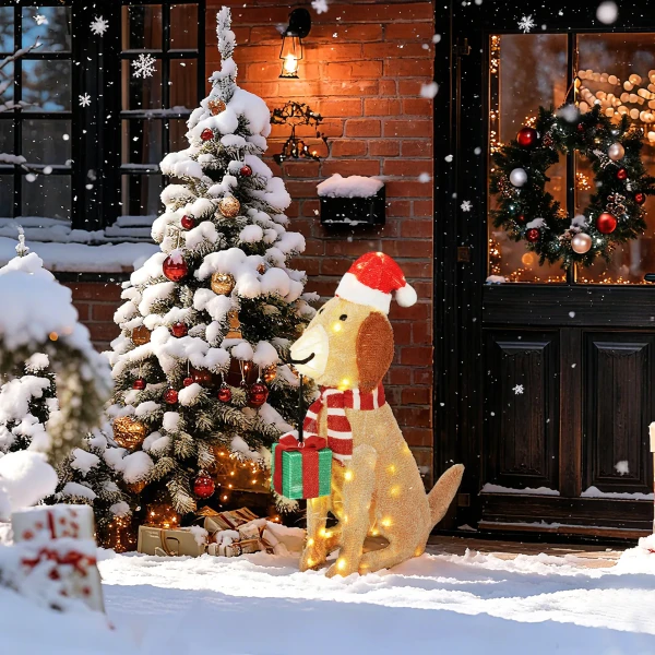 Kerstdecoratie, verlichte kerstpuppy met 74 warmwitte led lampjes, 64 x 20 x 70 cm, geel 8