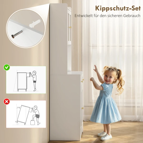 Keukenkast Met Werkblad, Wijnglashouder, Voorraadkast Voor Keuken, Eetkamer, 170 Cm, MDF, Glas, Wit