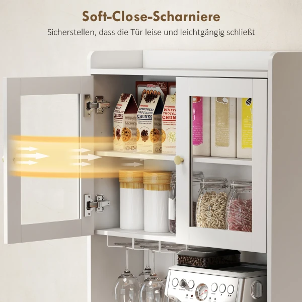 Keukenkast Met Werkblad, Wijnglashouder, Voorraadkast Voor Keuken, Eetkamer, 170 Cm, MDF, Glas, Wit