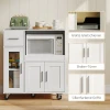 Keukenkast Op Wielen, Mobiele Keukenkast Met Planken, Lades, Verstelbaar Rek, Kabelgat, Wit