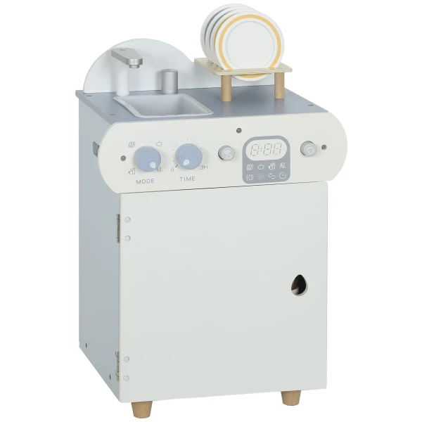 Keukenspoelset, Houten Vaatwasser Voor Kinderen, 32 Accessoire onderdelen, MDF, Voor Kinderen Vanaf 3 Jaar, Lichtblauw