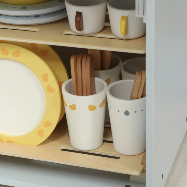 Keukenspoelset, Houten Vaatwasser Voor Kinderen, 32 Accessoire onderdelen, MDF, Voor Kinderen Vanaf 3 Jaar, Lichtblauw