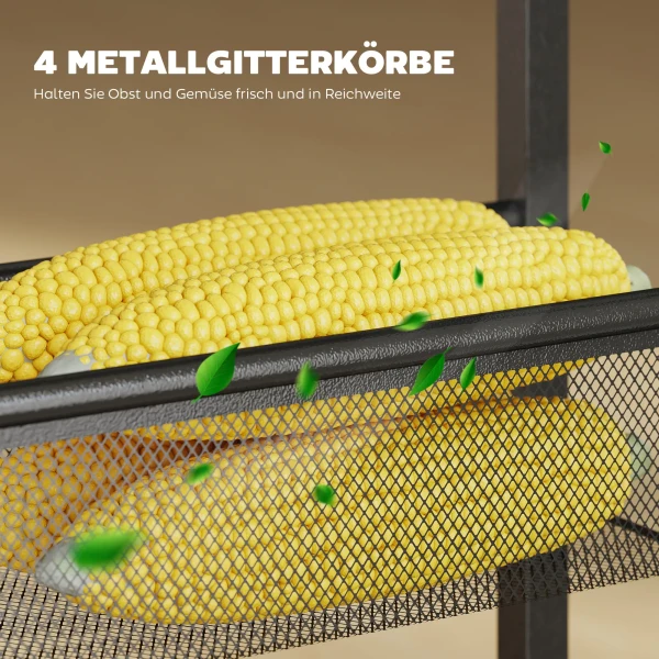 Keukenwagen Serveerwagen Met 5 Niveaus, Rolwagen Keukenrek Met Werkblad, Rollen Handvat 47 X 13 X 96,5 Cm, Zwart