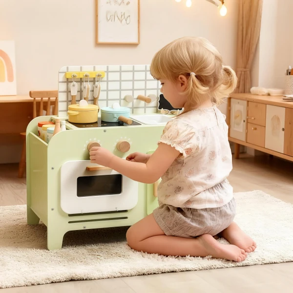 Kinderkeuken Speelset, MDF, 15 Accessoires, Kasten, 40 Cm, Vanaf 3 Jaar, Groen