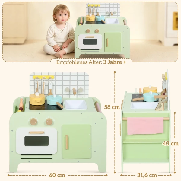 Kinderkeuken Speelset, MDF, 15 Accessoires, Kasten, 40 Cm, Vanaf 3 Jaar, Groen