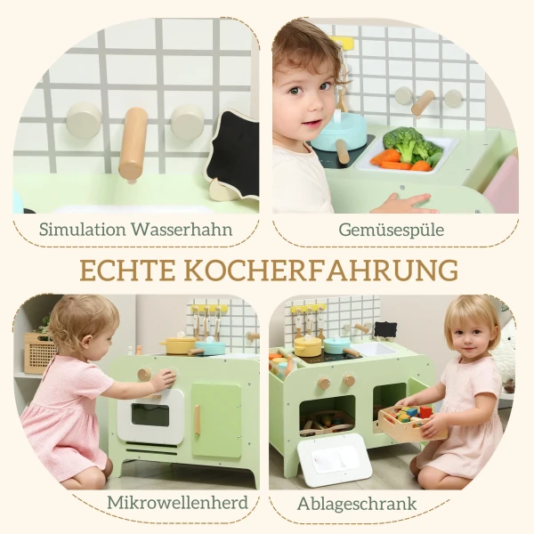 Kinderkeuken Speelset, MDF, 15 Accessoires, Kasten, 40 Cm, Vanaf 3 Jaar, Groen