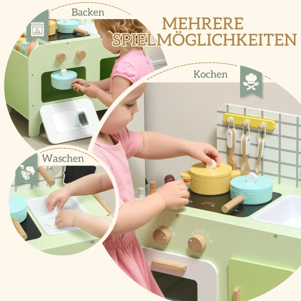 Kinderkeuken Speelset, MDF, 15 Accessoires, Kasten, 40 Cm, Vanaf 3 Jaar, Groen