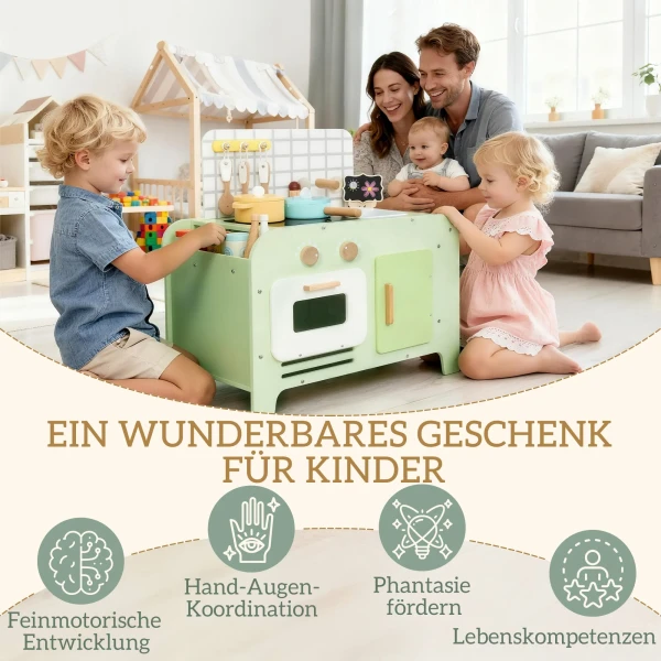 Kinderkeuken Speelset, MDF, 15 Accessoires, Kasten, 40 Cm, Vanaf 3 Jaar, Groen