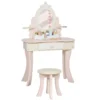 Kinderschminktafel, Stoel, Lade, Afneembare Spiegel, Kinderschrijftafel Met 7 Accessoires, 2 in 1 Ontwerp, MDF, Roze