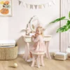 Kinderschminktafel, Stoel, Lade, Afneembare Spiegel, Kinderschrijftafel Met 7 Accessoires, 2 in 1 Ontwerp, MDF, Roze
