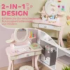 Kinderschminktafel, Stoel, Lade, Afneembare Spiegel, Kinderschrijftafel Met 7 Accessoires, 2 in 1 Ontwerp, MDF, Roze