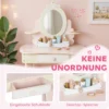Kinderschminktafel, Stoel, Lade, Afneembare Spiegel, Kinderschrijftafel Met 7 Accessoires, 2 in 1 Ontwerp, MDF, Roze